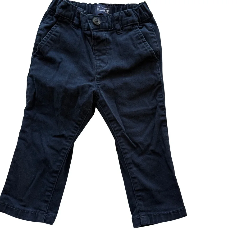 The Childrens Place Boys White Button Down Shirt Navy Pants Set 18 24 Months - Picture 3 of 7